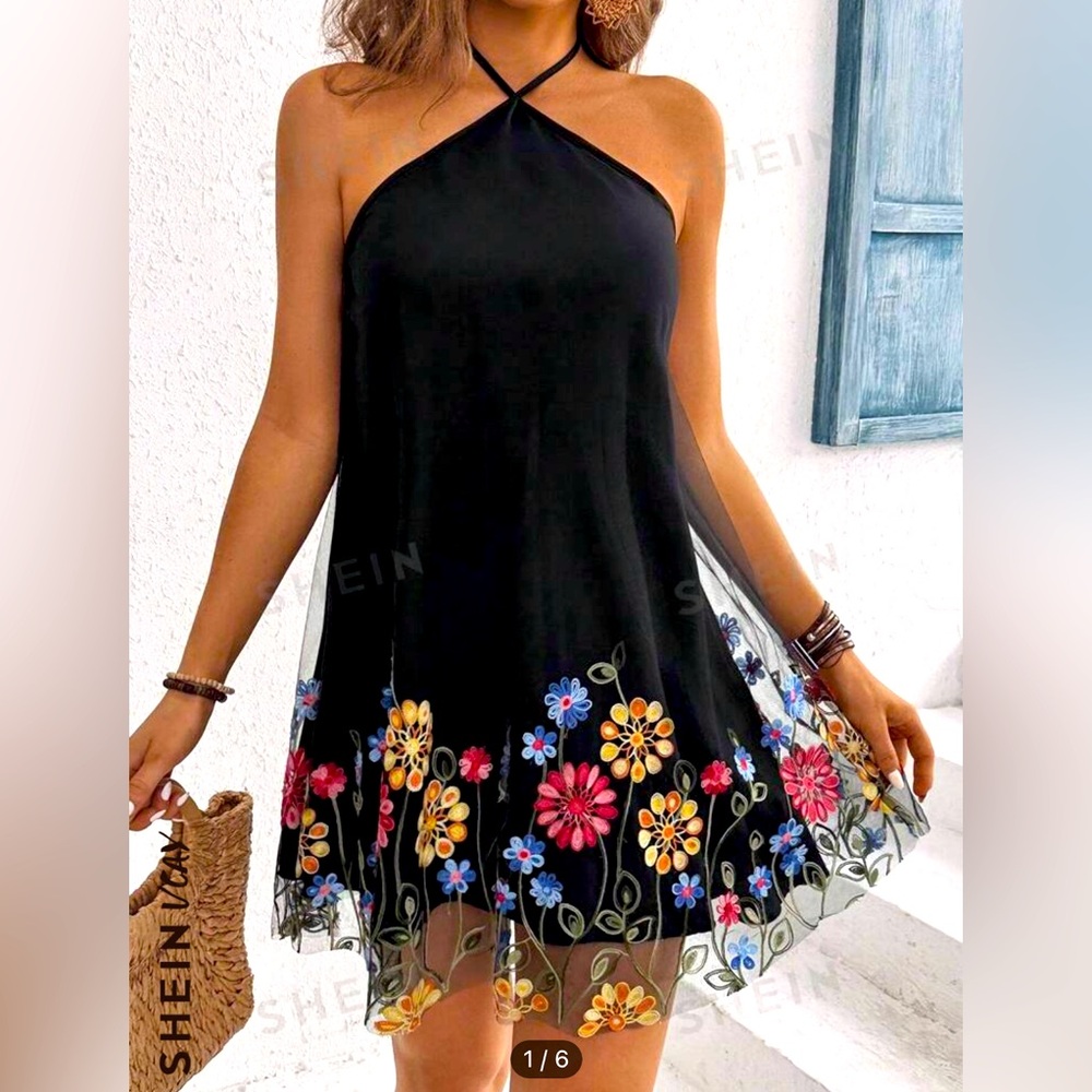 Black dress with flower design